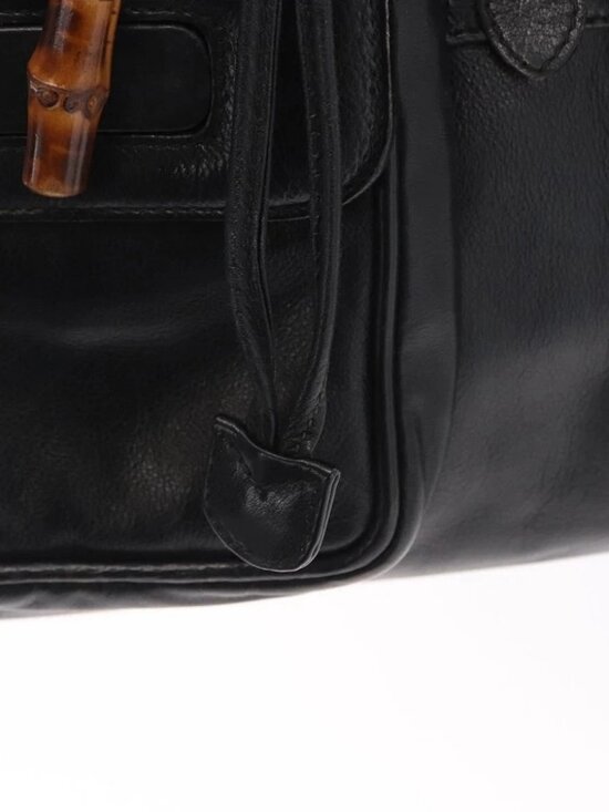 GUCCI Bamboo Backpack Leather Black Gold Auth main image 6